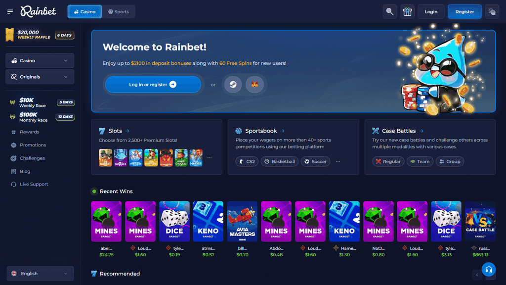 Sito web di Rainbet Casino 2026 - Premi, Giochi e Recensioni